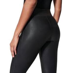 SPANX Faux Leather Leggings Black Pants High Rise Stretchy Biker Size Small s